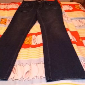 Like NEW,Dark Wash Denim, Medium Rise,Flare Leg Jeans with Sparkly Pocket Detail